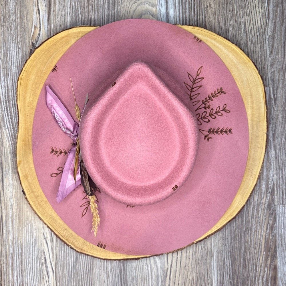 Lack Of Color Dusty Pink Felt Rancher Hat with Feather Trim - Picture 5 of 12